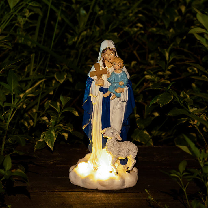 Christianartworkshop Statuetta della Madonna con agnello a energia solare: un'atmosfera contemplativa per la casa. - image 2