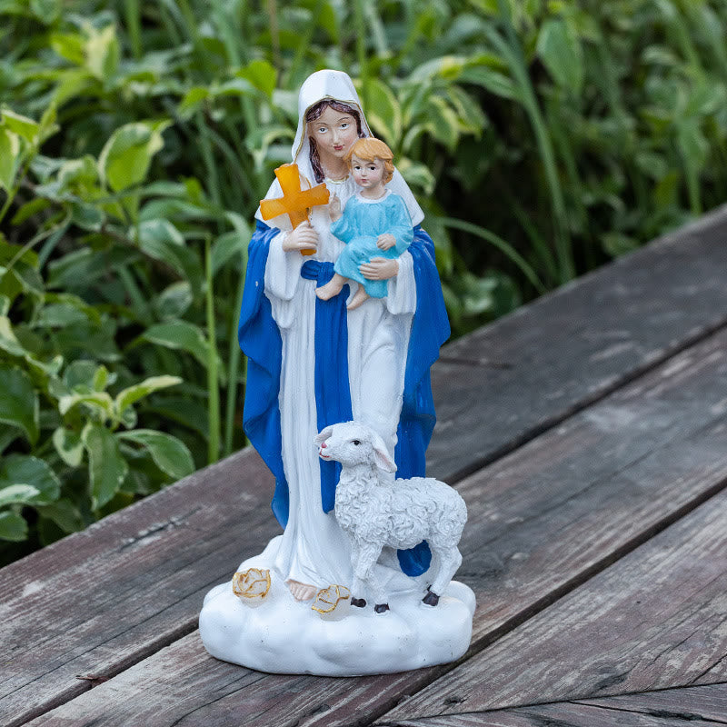 Christianartworkshop Statuetta della Madonna con agnello a energia solare: un'atmosfera contemplativa per la casa. - image 3