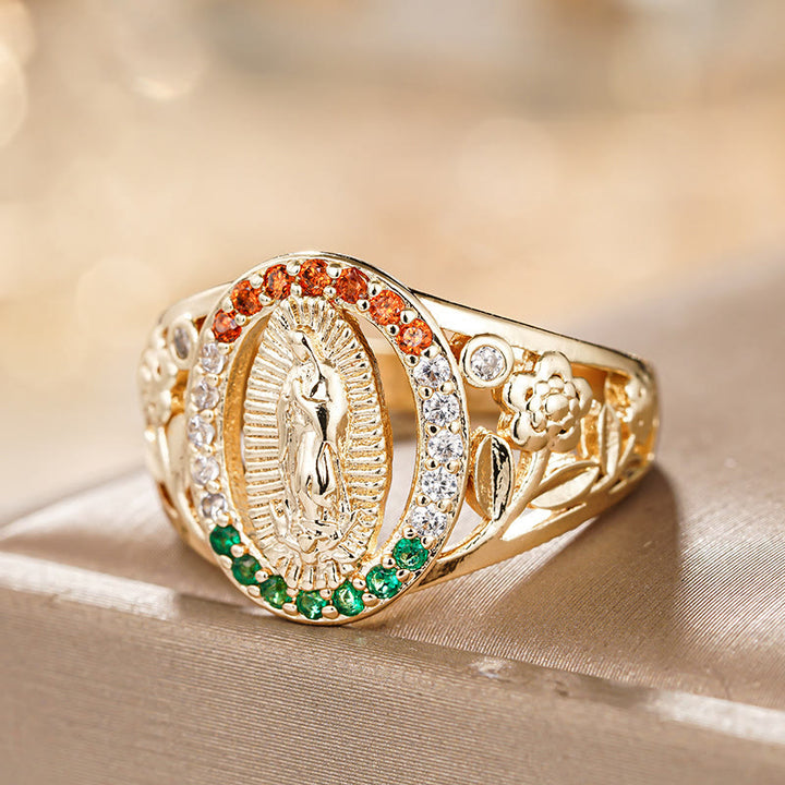 Christianartworkshop Anello della Madonna con zirconi e decorazione floreale: un elegante simbolo di fede incrollabile. - image 4