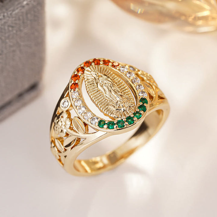 Christianartworkshop Anello della Madonna con zirconi e decorazione floreale: un elegante simbolo di fede incrollabile. - image 3