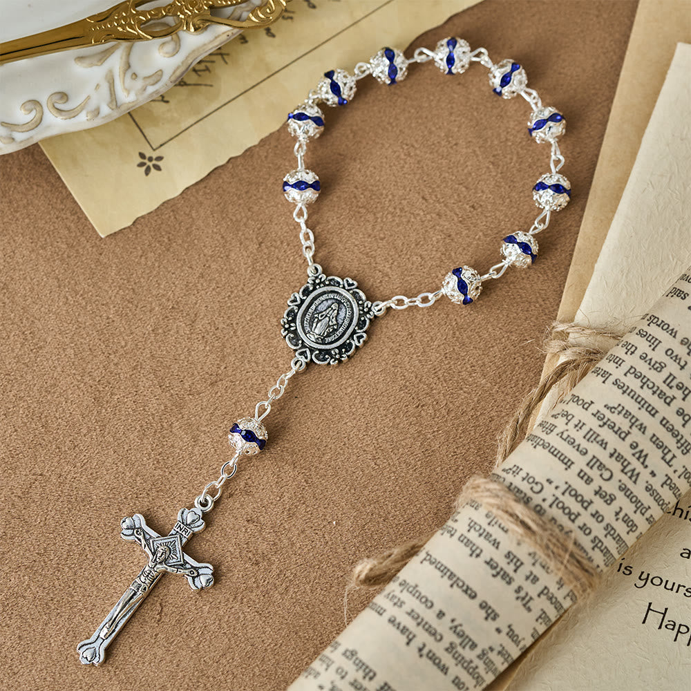 Christianartworkshop Rosario tascabile con perline scintillanti e medaglia della Madonna: simbolo di fede e grazia - Blu - image 12