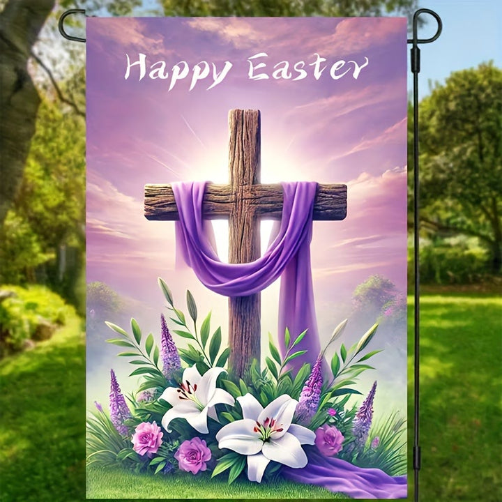 Christianartworkshop BUONA PASQUA Bandiera da giardino in tessuto viola con croce: simbolo di speranza e nuova vita - image 3