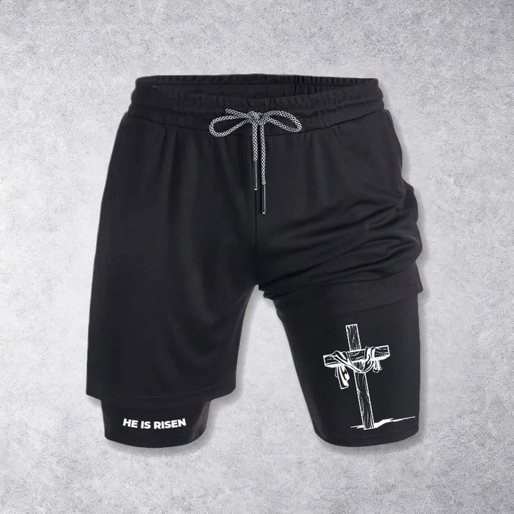 Christianartworkshop È risorto Resurrezione Croce Performance Pantaloncini - Nero - 3XL - image 9