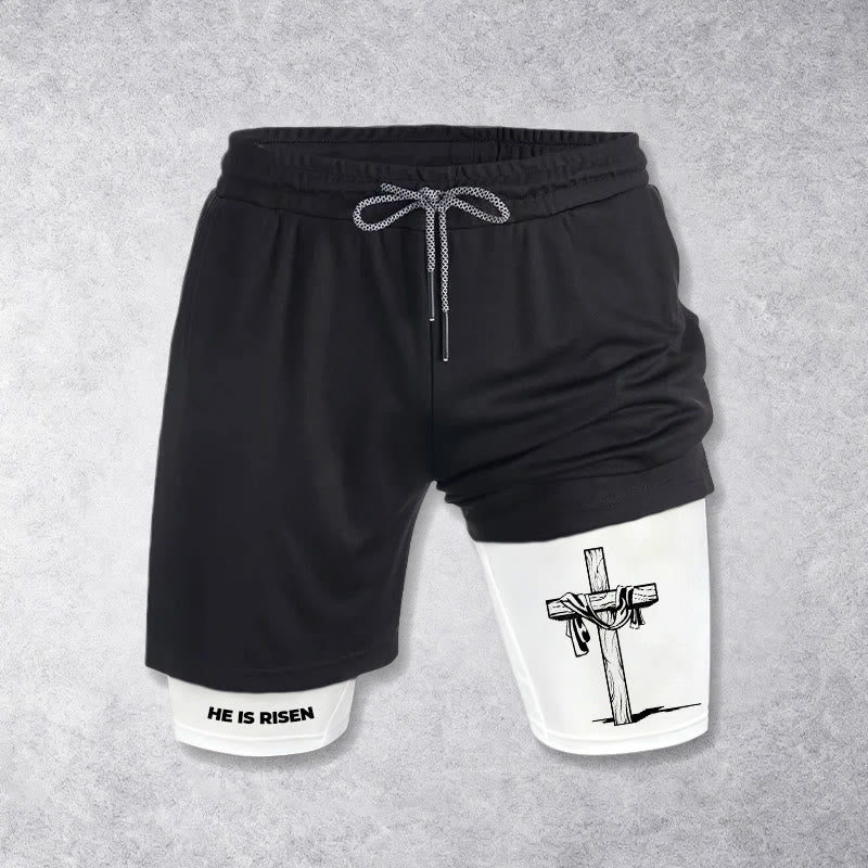 Christianartworkshop È risorto Resurrezione Croce Performance Pantaloncini - Bianco - 3XL - image 0