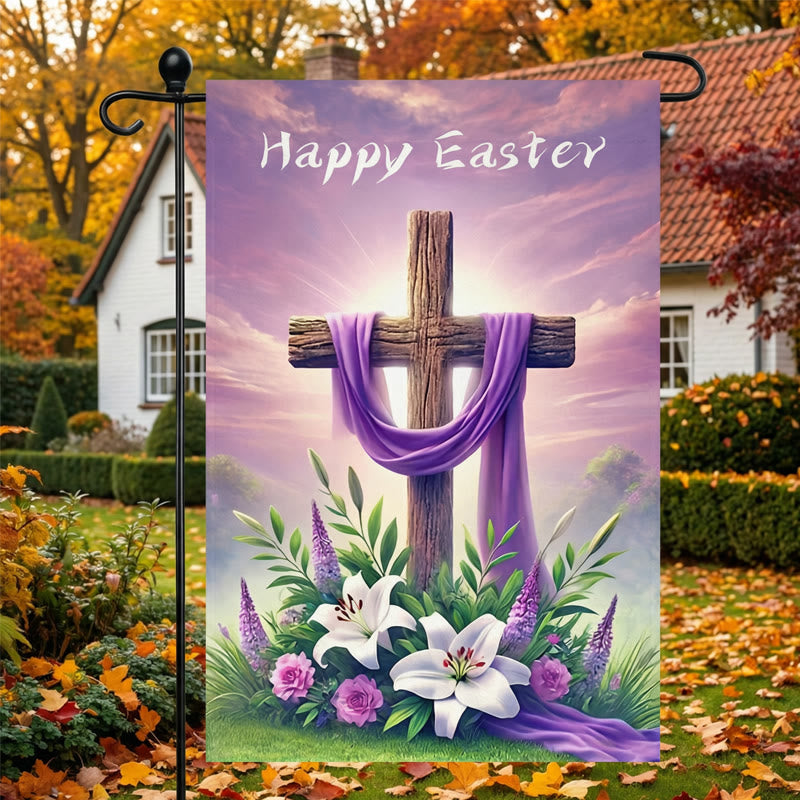 Christianartworkshop Bandiera da giardino in tessuto viola con croce per Pasqua: simbolo di speranza e nuova vita - image 5