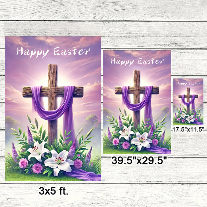 Christianartworkshop Bandiera da giardino in tessuto viola con croce per Pasqua: simbolo di speranza e nuova vita - image 6