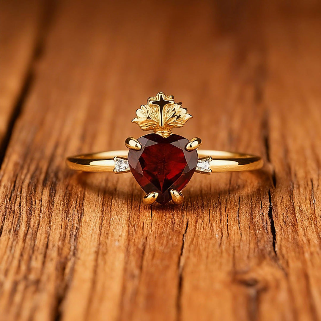 Christianartworkshop Anello con Sacro Cuore di Cristallo: Simbolo dell'Amore Incondizionato di Cristo - D'oro - US 11 - image 0