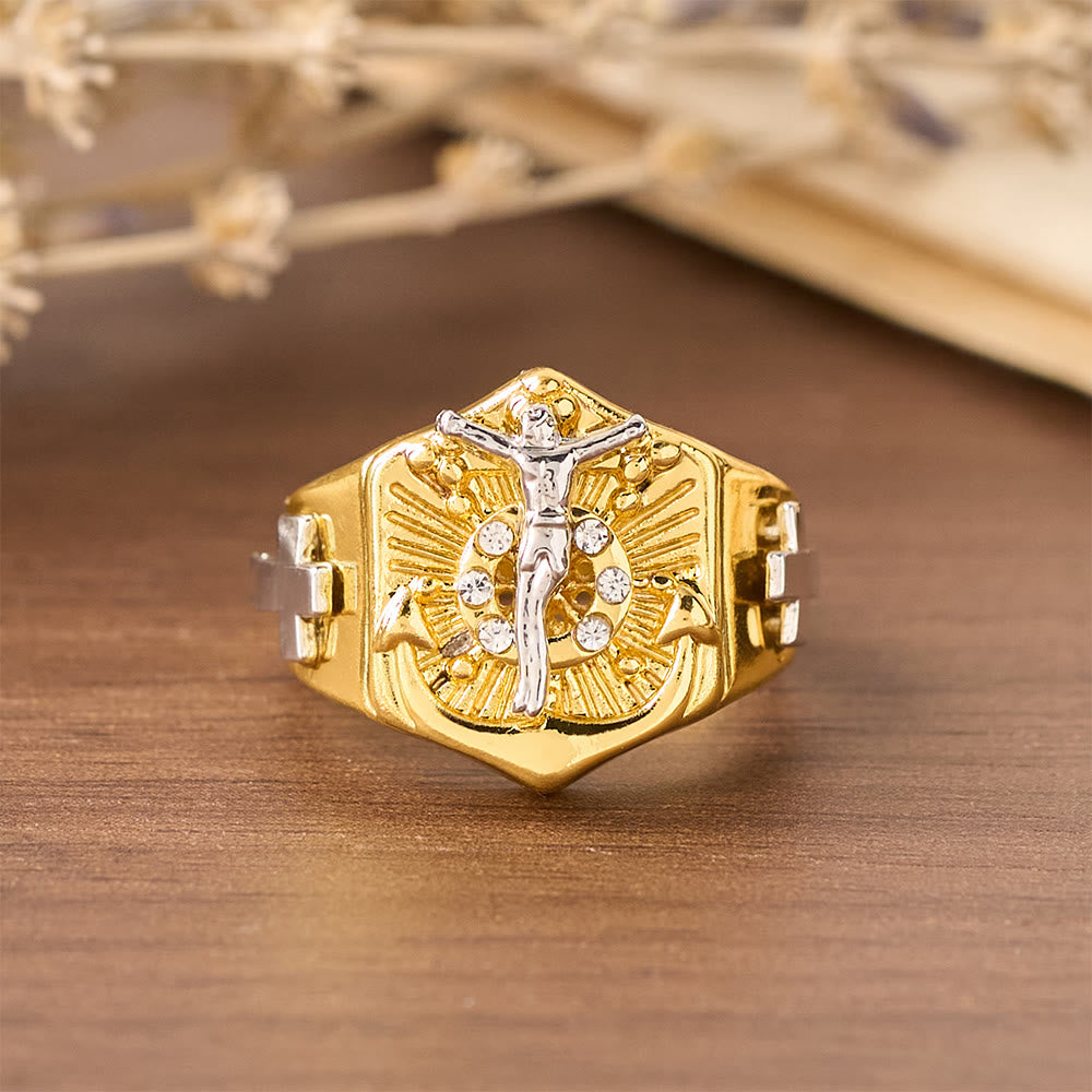 Christianartworkshop Anello con crocifisso bicolore: simbolo della redenzione e della fede in Cristo. - US 13 - image 0