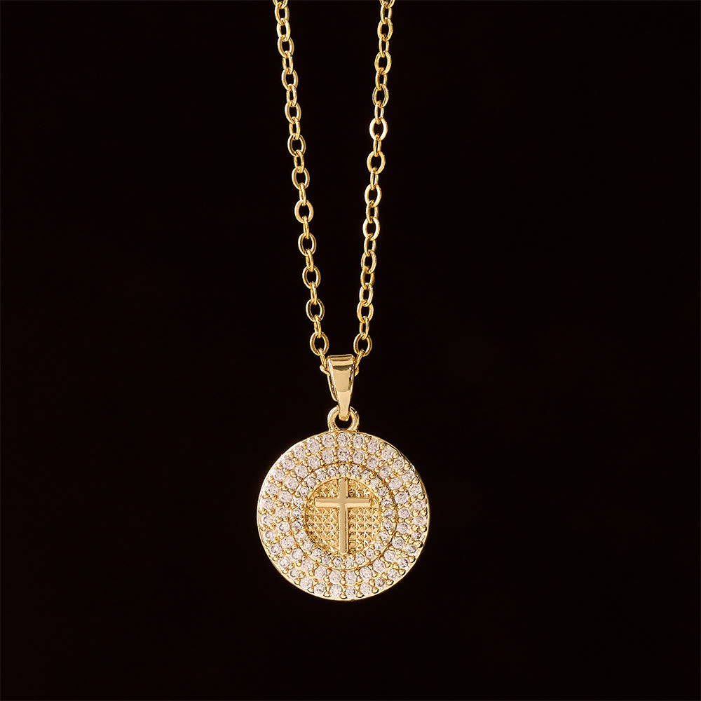 Christianartworkshop Collana con croce e cerchio di cristalli pavé: simbolo della luce e della fede di Cristo. - image 1