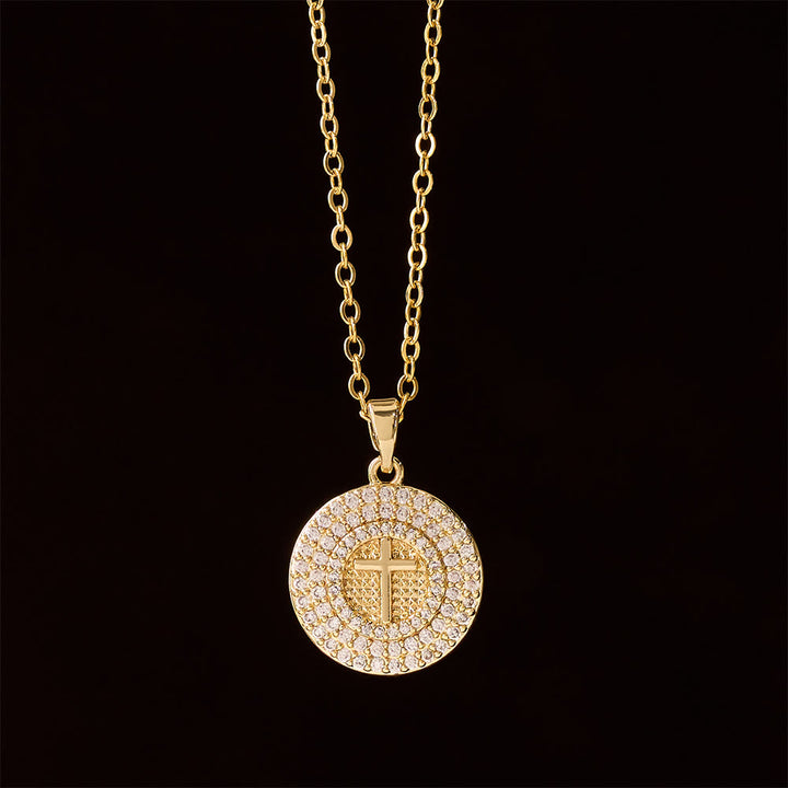 Christianartworkshop Collana con croce e cerchio di cristalli pavé: simbolo della luce e della fede di Cristo. - image 1