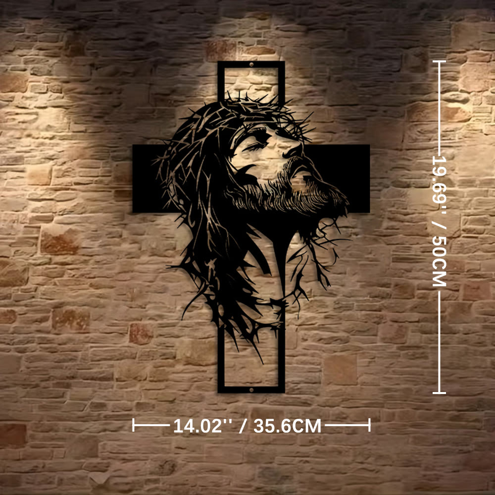 Christianartworkshop Decorazione murale in metallo con croce di Gesù e corona di spine: una sincera dichiarazione di fede  - Nero - 14,02''*19,69''*0,05''/35,6 cm*50 cm*0,12 cm - image 3