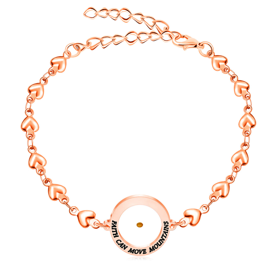 Christianartworkshop Matteo 17:20 e Luca 1:37 con bracciale a maglie a forma di cuore con dettaglio a punti di zircone: Maglie a cuore con punto di zircone - Oro rosa - Matteo 17:20 - image 0