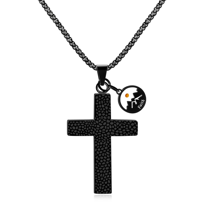 Christianartworkshop Collana con croce testurizzata e semi di senape: ciondoli metallici per promemoria spirituali - Nero - image 0