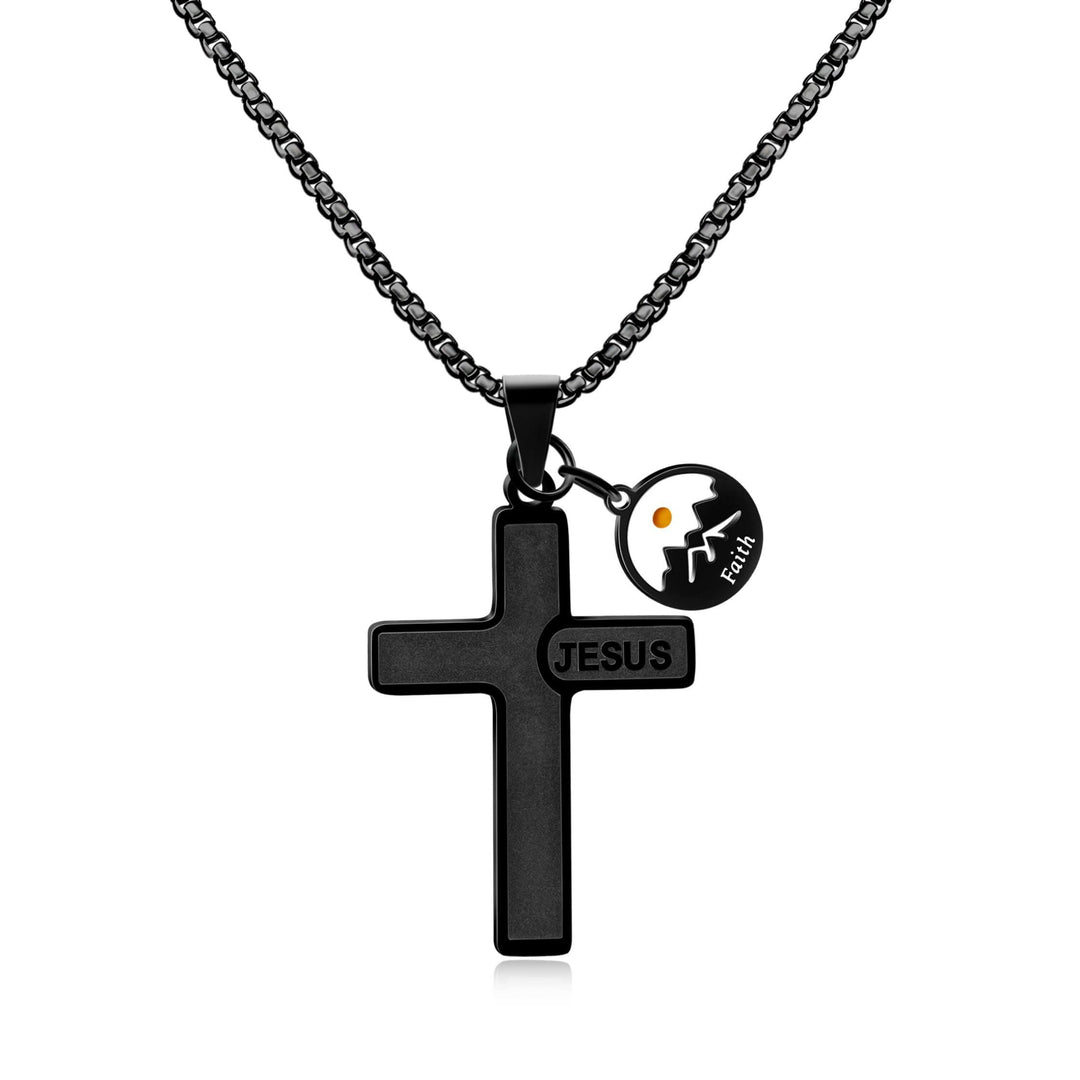 Christianartworkshop Collana con croce in grani di senape incisa con l'immagine di Gesù: simbolo dell'amore di Cristo e della forza della fede. - Nero - image 0