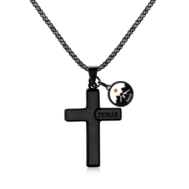 Christianartworkshop Collana con croce in grani di senape incisa con l'immagine di Gesù: simbolo dell'amore di Cristo e della forza della fede. - Nero - image 0