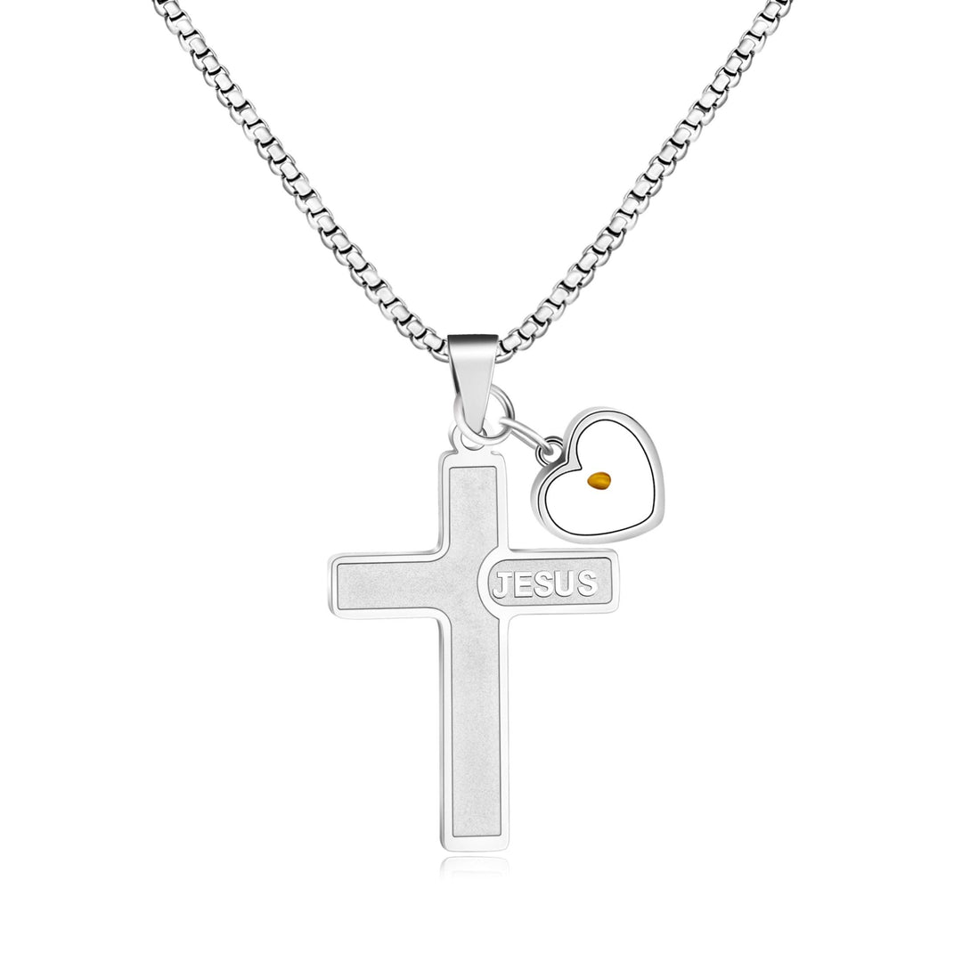 Christianartworkshop Collana con croce in grani di senape incisa con l'immagine di Gesù: simbolo dell'amore di Cristo e della forza della fede. - Argento - image 5