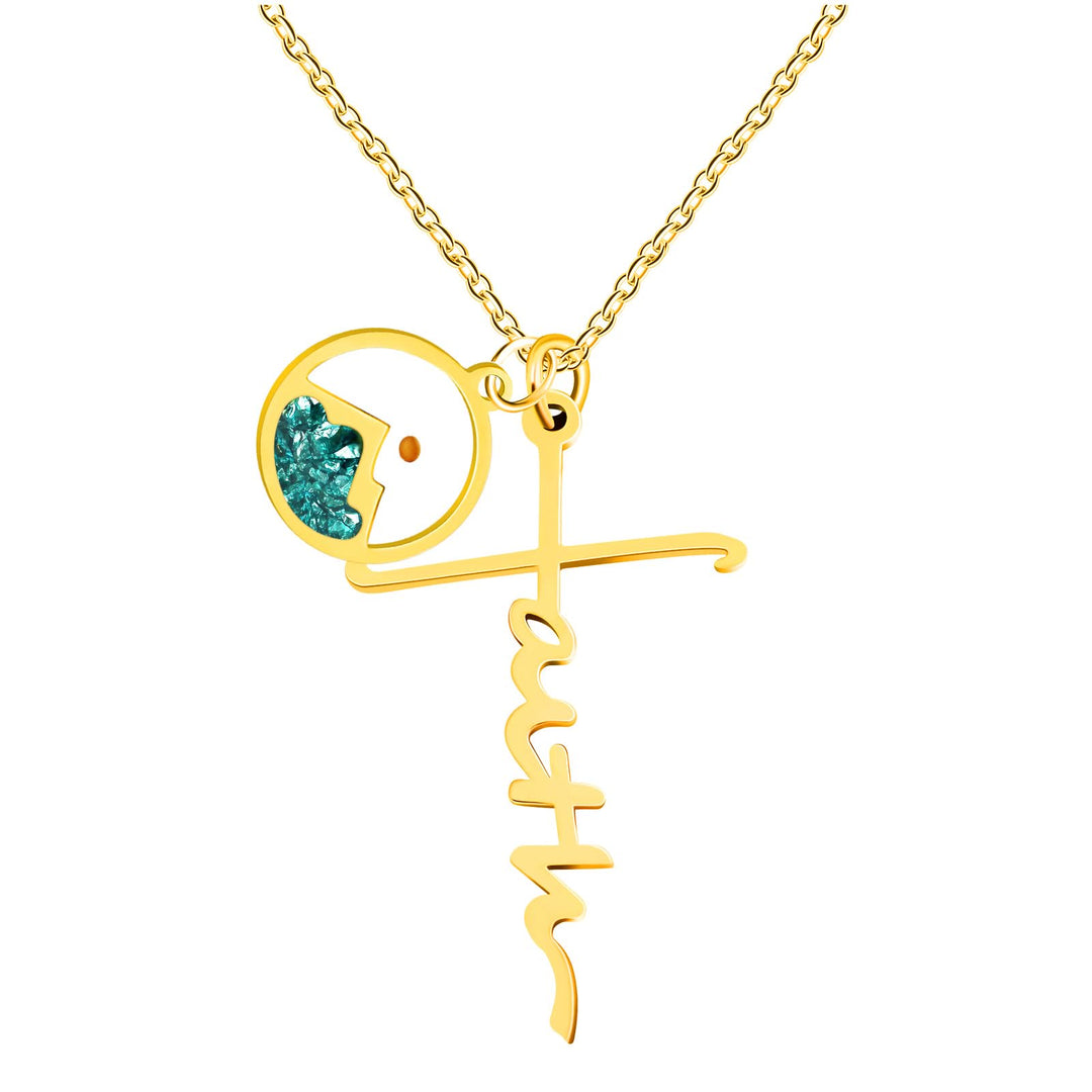 Christianartworkshop Collana con croce e semi di senape con scritta "Faith": un simbolo di fede incrollabile. - Oro + Verde - image 11