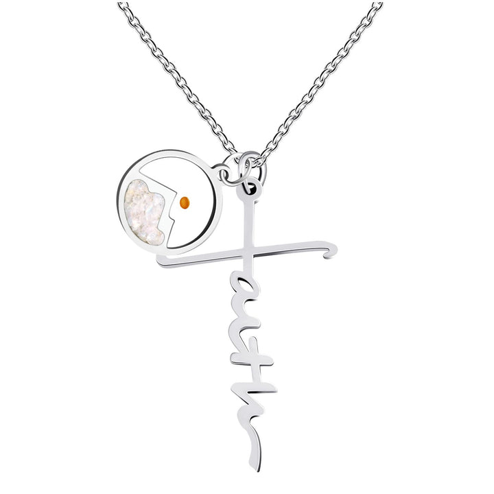 Christianartworkshop Collana con croce e semi di senape con scritta "Faith": un simbolo di fede incrollabile. - Argento + Bianco - image 6