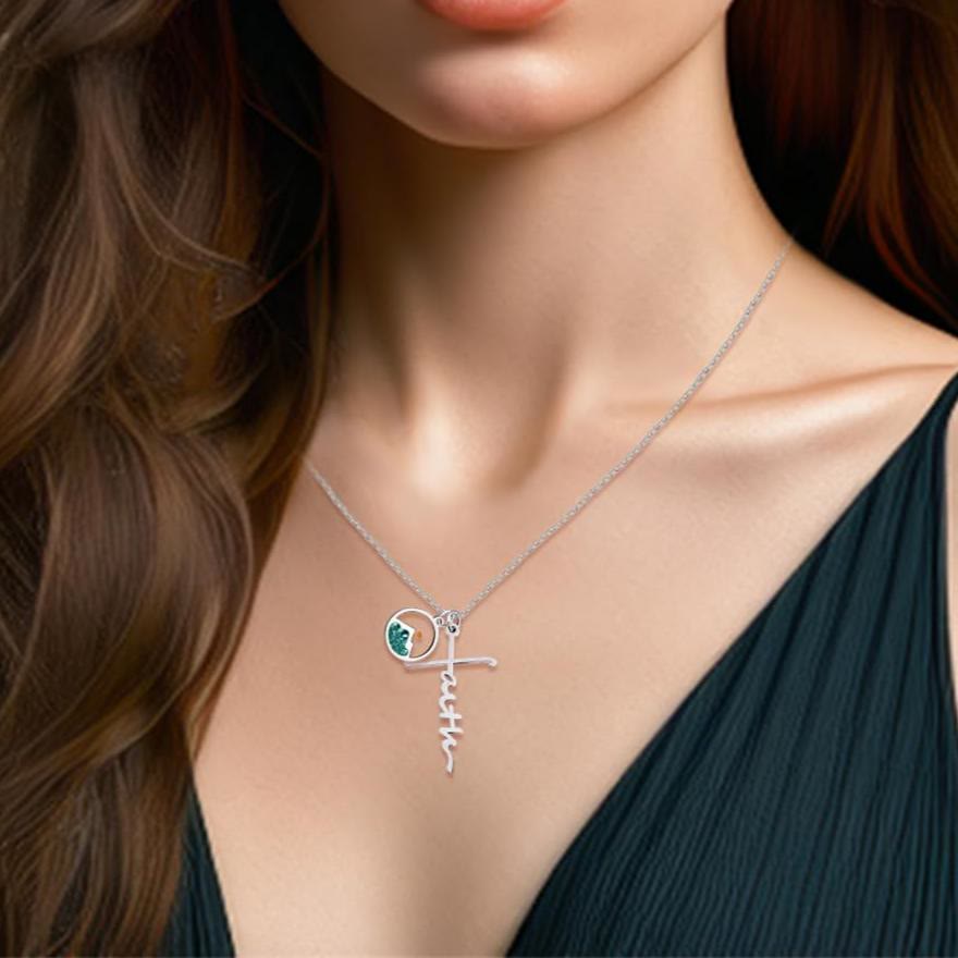 Christianartworkshop Collana con croce e semi di senape con scritta "Faith": un simbolo di fede incrollabile. - image 1