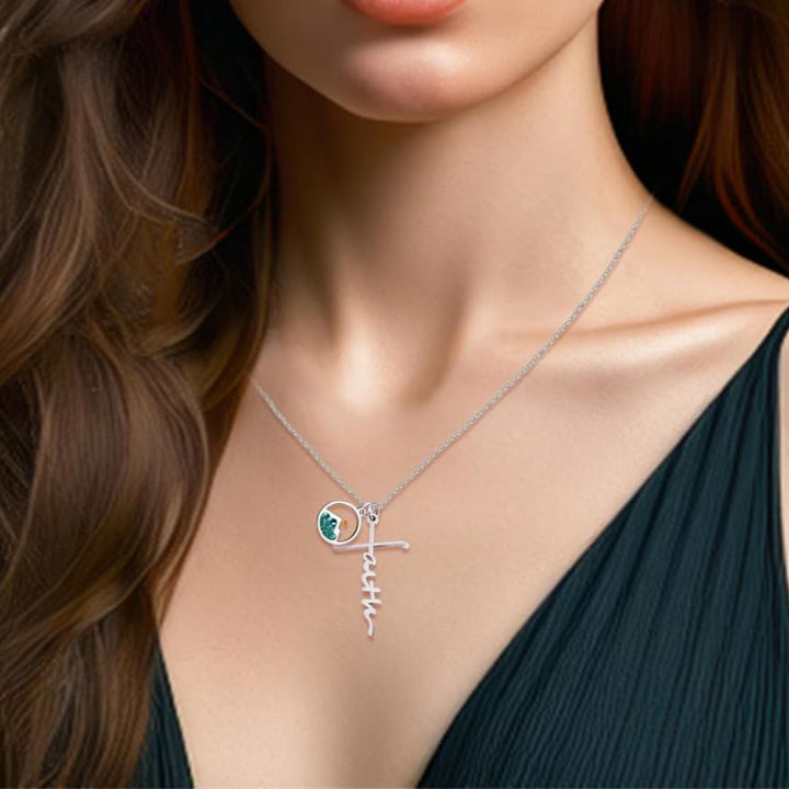 Christianartworkshop Collana con croce e semi di senape con scritta "Faith": un simbolo di fede incrollabile. - image 1