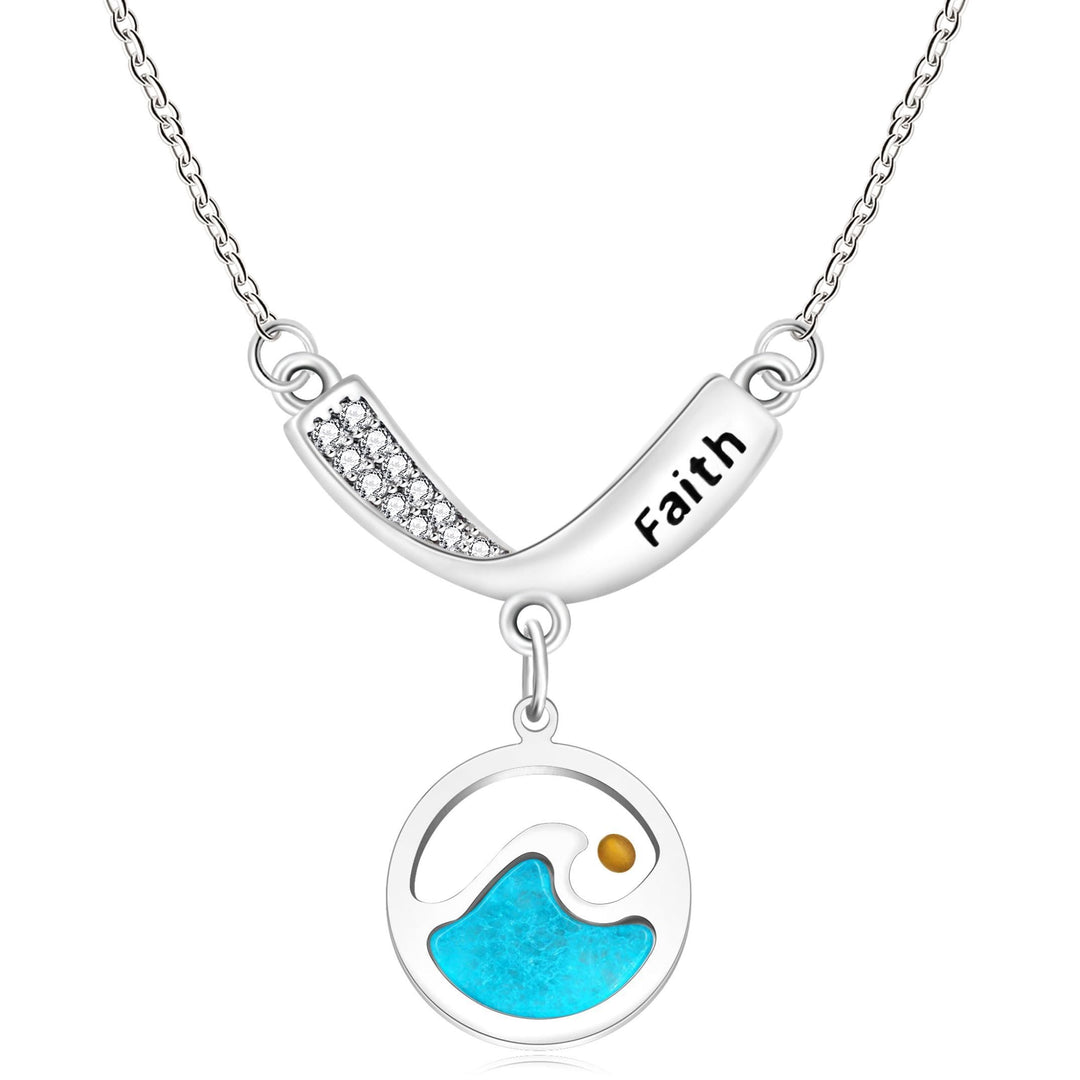 Christianartworkshop Collana con semi di senape incisi a forma di onda e simbolo di fede: un simbolo di calma in mezzo alle tempeste della vita. - Onda Blu - image 0