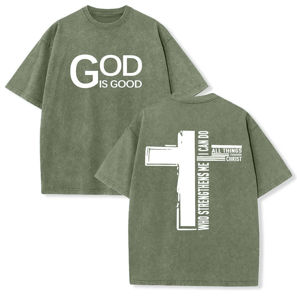 Christianartworkshop Dio è buono Filippesi 4:13 Croce T-shirt unisex lavata - Verde militare - 5XL - image 9