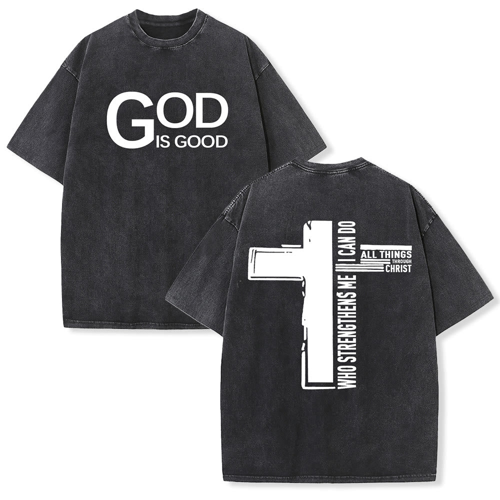 Christianartworkshop Dio è buono Filippesi 4:13 Croce T-shirt unisex lavata - Nero - 5XL - image 0