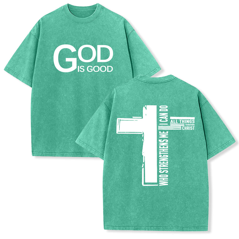 Christianartworkshop Dio è buono Filippesi 4:13 Croce T-shirt unisex lavata - Verde - 5XL - image 6