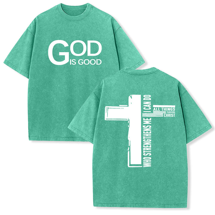 Christianartworkshop Dio è buono Filippesi 4:13 Croce T-shirt unisex lavata - Verde - 5XL - image 6