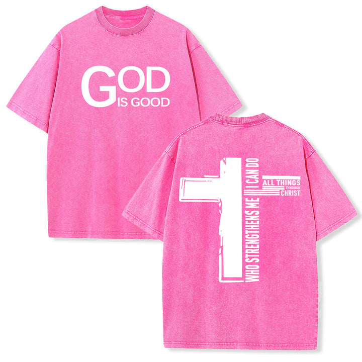 Christianartworkshop Dio è buono Filippesi 4:13 Croce T-shirt unisex lavata - Rosa - 5XL - image 24