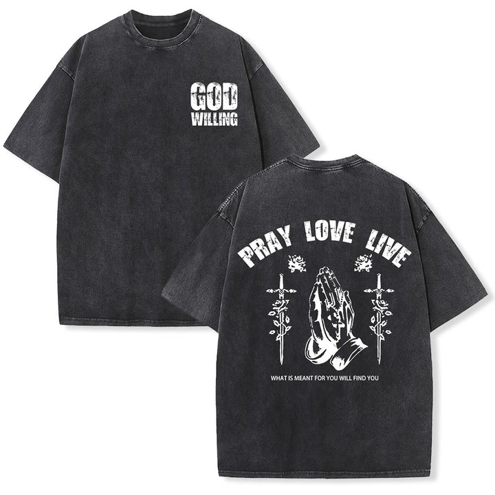 Christianartworkshop Maglietta unisex lavata "God Willing Pray Love Live" - Nero - 5XL - image 3