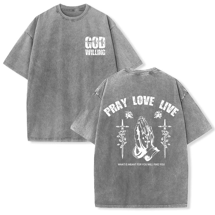 Christianartworkshop Maglietta unisex lavata "God Willing Pray Love Live" - Grigio - 5XL - image 6