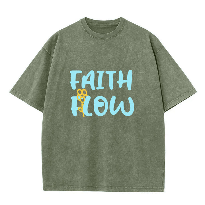 Christianartworkshop T-shirt unisex Faith Flow con stampa floreale, effetto lavato. - Verde militare - 5XL - image 4