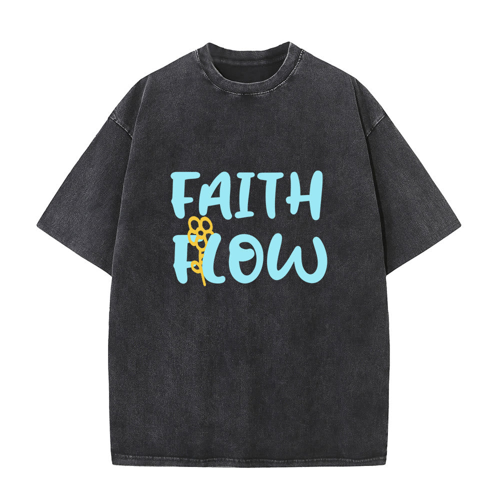 Christianartworkshop T-shirt unisex Faith Flow con stampa floreale, effetto lavato. - Nero - 5XL - image 1