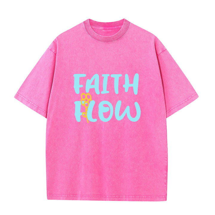 Christianartworkshop T-shirt unisex Faith Flow con stampa floreale, effetto lavato. - Rosa - 5XL - image 8