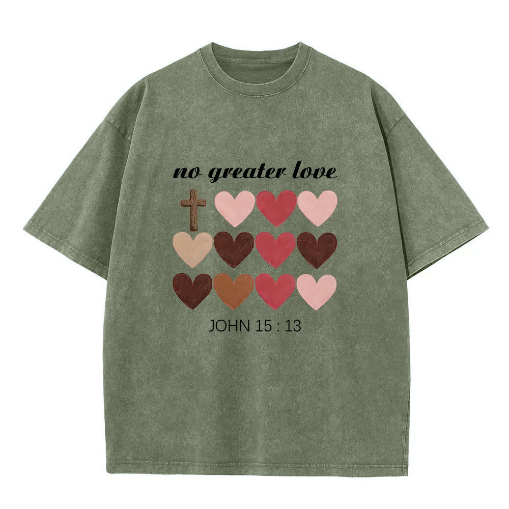Christianartworkshop Non c'è amore più grande Giovanni 15:13 T-shirt unisex con cuori incrociati - Verde militare - 5XL - image 4