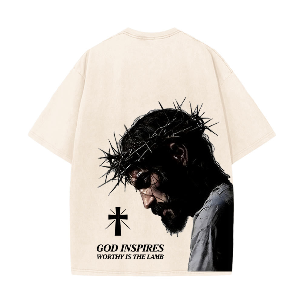Christianartworkshop T-shirt unisex lavata con corona di spine e scritta "Gesù pieno di fede". - image 16