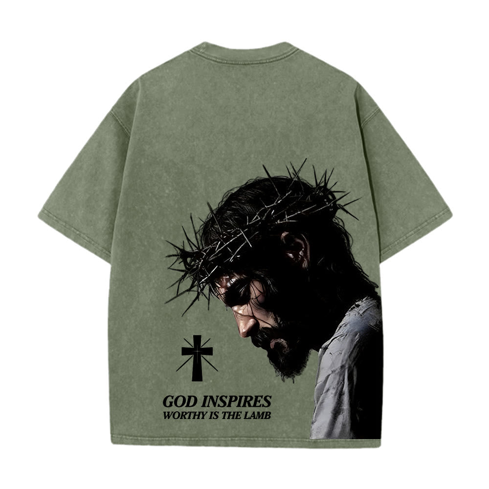Christianartworkshop T-shirt unisex lavata con corona di spine e scritta "Gesù pieno di fede". - image 10