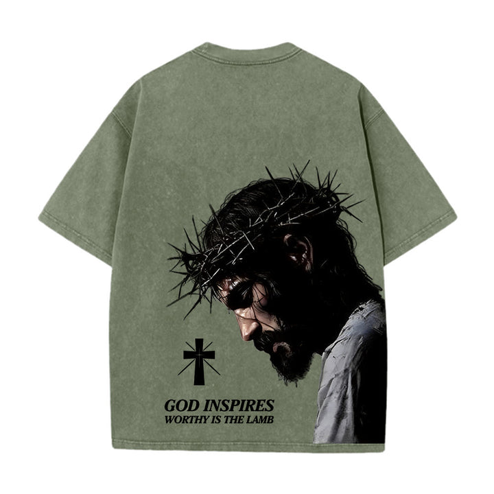 Christianartworkshop T-shirt unisex lavata con corona di spine e scritta "Gesù pieno di fede". - image 10