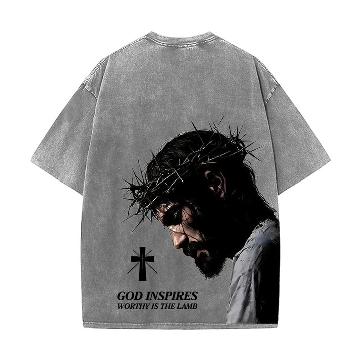 Christianartworkshop T-shirt unisex lavata con corona di spine e scritta "Gesù pieno di fede". - image 1