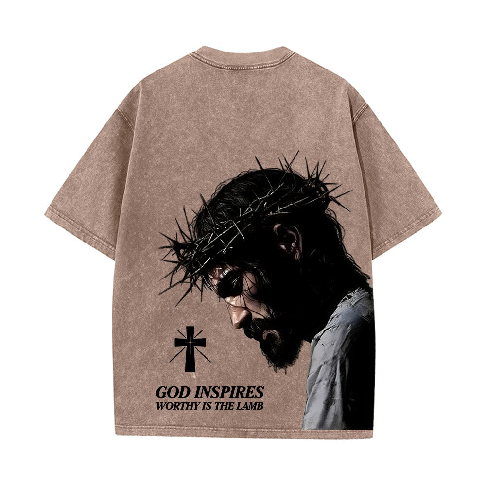 Christianartworkshop T-shirt unisex lavata con corona di spine e scritta "Gesù pieno di fede". - image 13