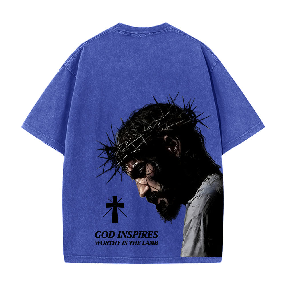 Christianartworkshop T-shirt unisex lavata con corona di spine e scritta "Gesù pieno di fede". - image 19