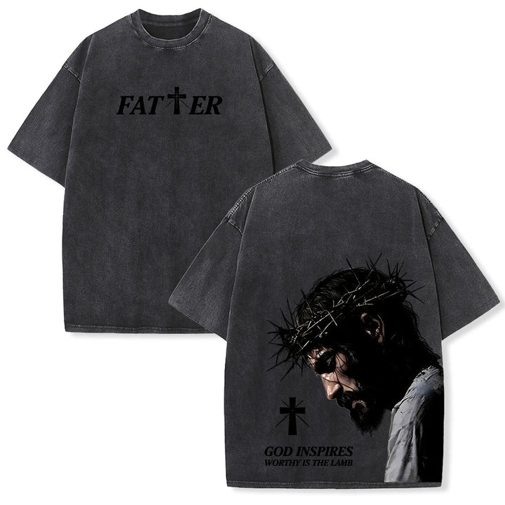 Christianartworkshop T-shirt unisex lavata con corona di spine e scritta "Gesù pieno di fede". - Nero - 5XL - image 3