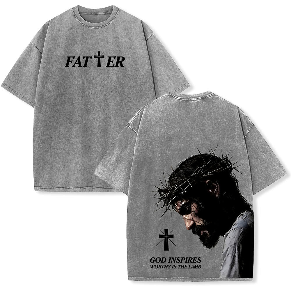 Christianartworkshop T-shirt unisex lavata con corona di spine e scritta "Gesù pieno di fede". - Grigio - 5XL - image 0