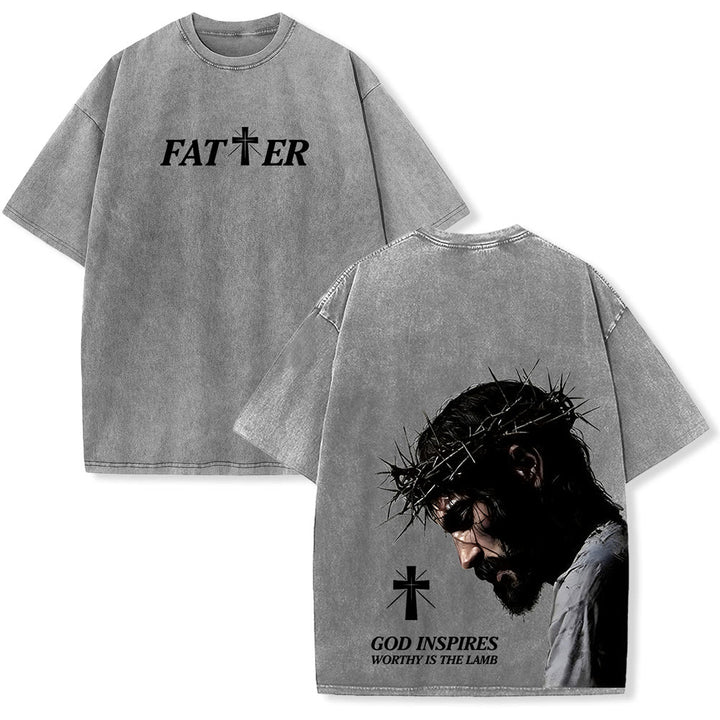 Christianartworkshop T-shirt unisex lavata con corona di spine e scritta "Gesù pieno di fede". - Grigio - 5XL - image 0