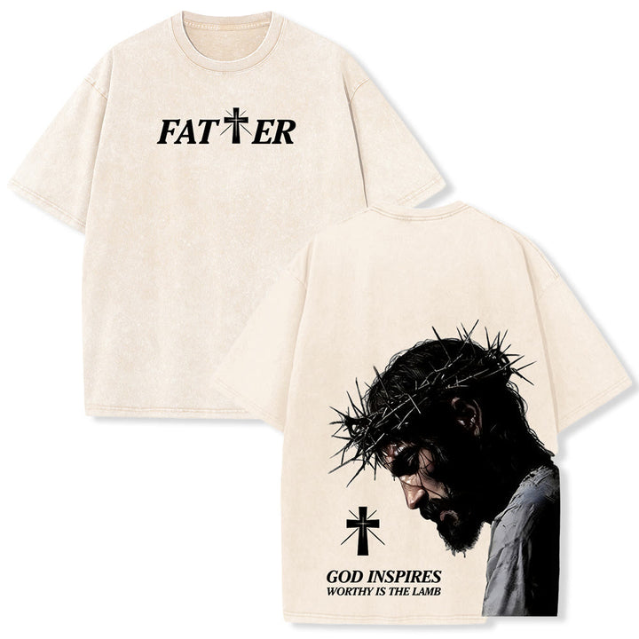 Christianartworkshop T-shirt unisex lavata con corona di spine e scritta "Gesù pieno di fede". - Beige - 5XL - image 15
