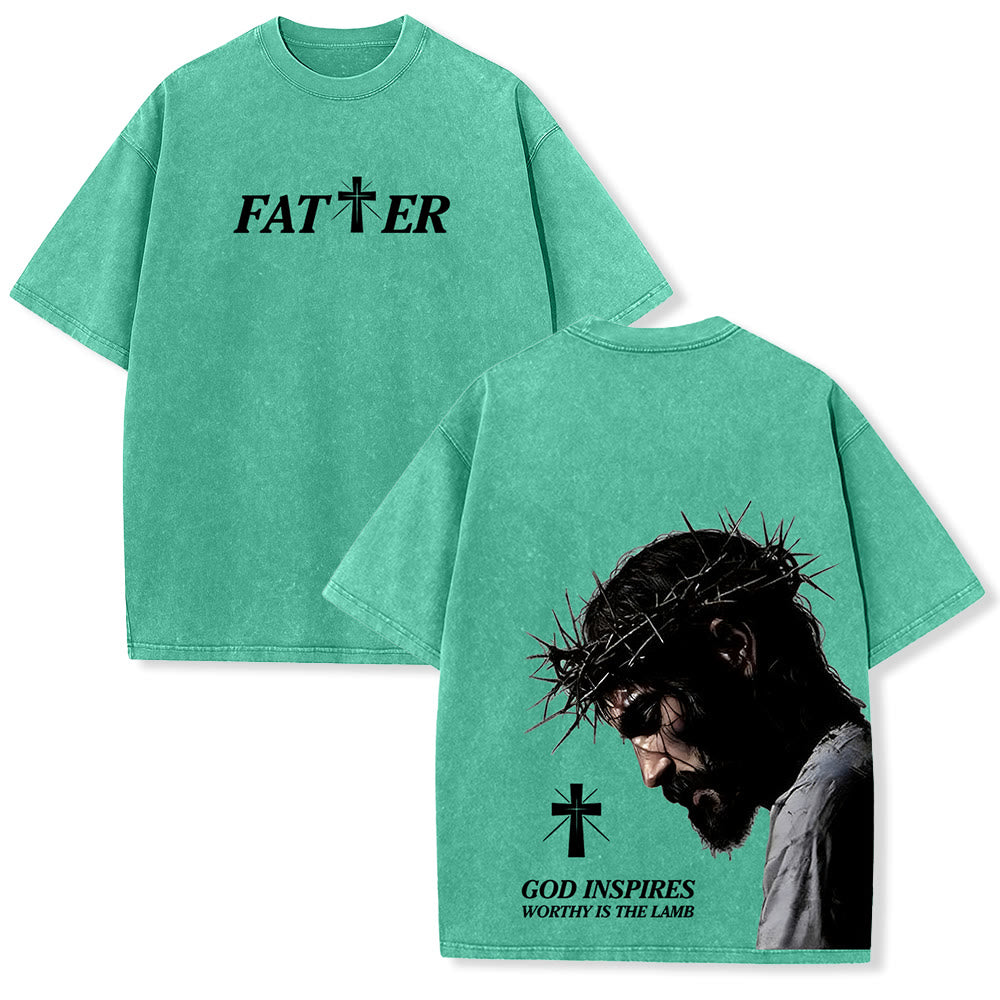 Christianartworkshop T-shirt unisex lavata con corona di spine e scritta "Gesù pieno di fede". - Verde - 5XL - image 6