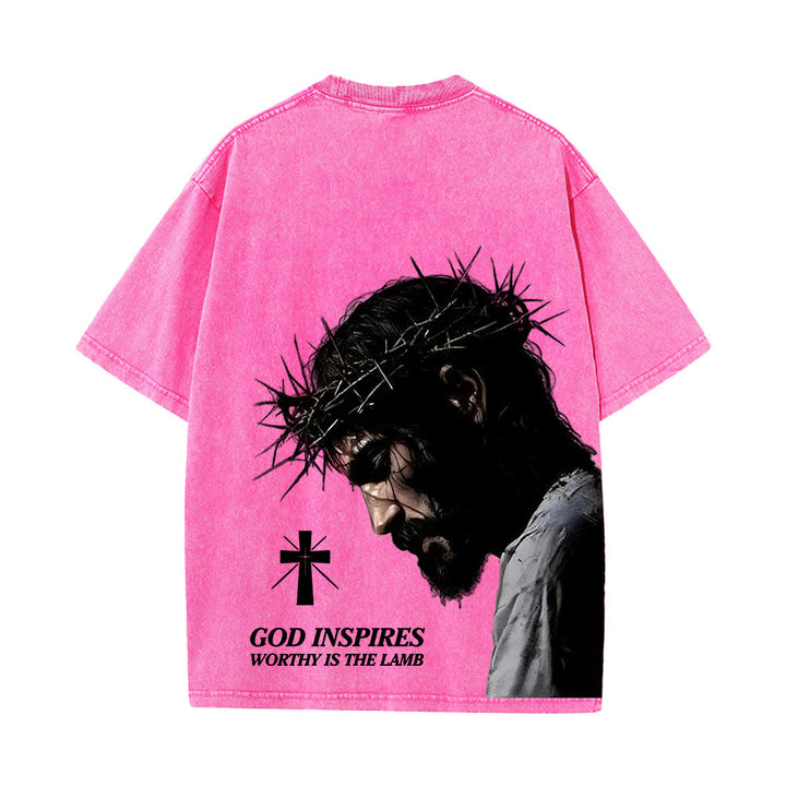 Christianartworkshop T-shirt unisex lavata con corona di spine e scritta "Gesù pieno di fede". - image 25