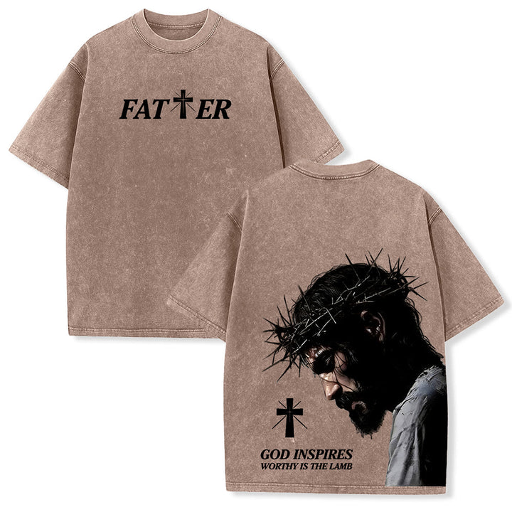 Christianartworkshop T-shirt unisex lavata con corona di spine e scritta "Gesù pieno di fede". - Marrone - 5XL - image 12