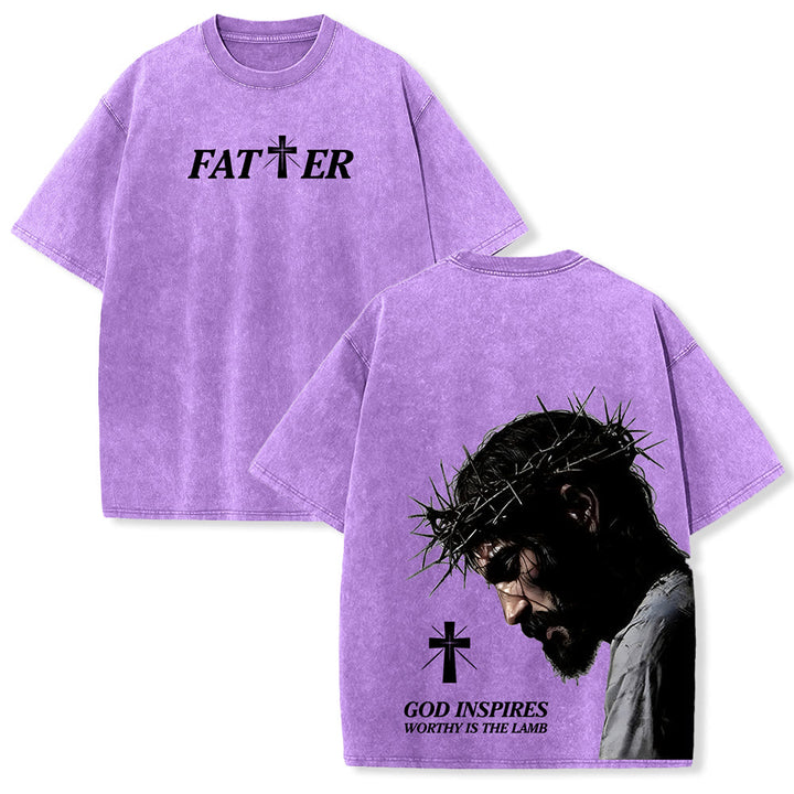 Christianartworkshop T-shirt unisex lavata con corona di spine e scritta "Gesù pieno di fede". - Viola - 5XL - image 21